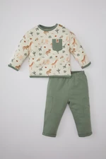 DEFACTO Baby Boy Safari Printed Long Sleeve Sweatshirt Sweatpants Set of 2