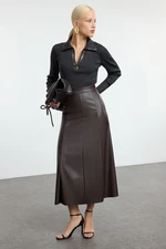 Trendyol Dark Brown Faux Leather High Waist Maxi Skirt