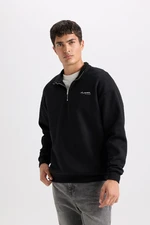 DEFACTO Boxy Fit Stand Collar Half Zipper Printed Sweatshirt