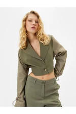 Koton Crop Jacket Double Fabric Reusable Cuffs Elastic Double Breasted Collar