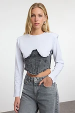 Trendyol Anthracite Woven Garnished Fitted/Body-Smoothing Knitted Blouse