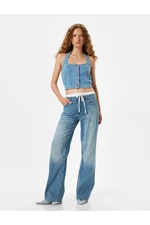 Koton Wide Leg Jeans Double Waist Detail Cotton - Straight Fit Jeans