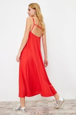 Trendyol Red Adjustable Straps Square Neck A-Line Crepe/Textured Knit Maxi Dress