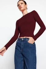 Trendyol Dark Burgundy Cotton Backless Fitted/Fits Body Stretch Knitted Blouse