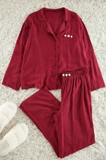 Trendyol Burgundy Rose Accessory Detailed Viscose Woven Pajama Set