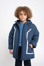 DEFACTO Boys Water Repellent Reflector Printed Hooded Fleece Lined Coat