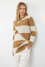 Trendyol Camel Color Block Thessaloniki Knitted Soft Textured Knitwear Sweater