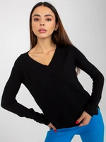 Black Smooth Classic Sweater With Neckline