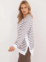 White and brown striped oversize women's blouse