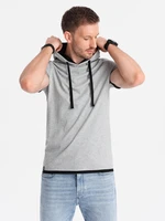 Ombre Casual men's cotton hooded t-shirt - grey melange