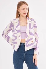 armonika Women's Lilac Double Breasted Collar Patterned Crop Jacket