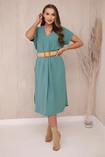 Dress with decorative belt dark mint