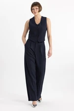 DEFACTO Wide Leg Wide Leg Pocket High Waist Plain Basic Darted Classic Navy Blue Trousers