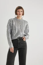 DEFACTO Relax Fit Crew Neck Shiny Metallic Color Sweater