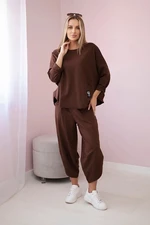 Cotton sweatshirt and trousers set brown