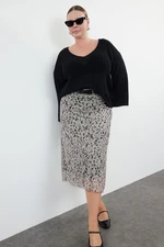 Trendyol Curve Beige Knitted Plus Size Skirt