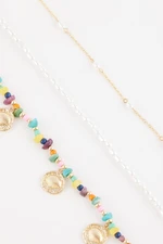 DEFACTO Women's 3-Piece Gold Necklace with Pearls and Seashells