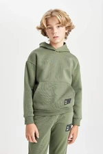 DEFACTO Boy Khaki Oversize Fit Wide Pattern Hooded Pocket Thick School Sweatshirt