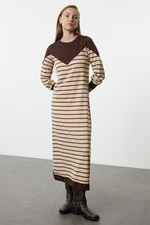 Trendyol Brown Striped Knit Dress