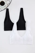 Trendyol Black-White 2-Pack Seamless/Seamless Non-wired Covered Triangle Knitted Bra