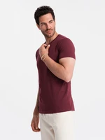 Ombre BASIC men's cotton classic tee shirt with a v-neck - maroon