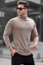 Madmext Mink Slim Fit Half Turtleneck Striped Anti-Pilling Men's Knitwear Sweater 6344