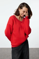 Trendyol Red Basic Oversize / Wide Fit Thick Fleece Inside Knitted Sweatshirt