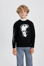 DEFACTO Boy Black Crew Neck Atatürk Printed Sweatshirt