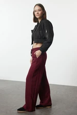 Trendyol Claret Red Stripe Detailed Wide Leg High Waist Knitted Sweatpants