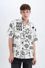 DEFACTO Relax Fit Printed Viscose Short Sleeve Shirt