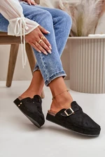 Women's Chodaki Platform Slippers with Gold Buckle - Black Terilaina