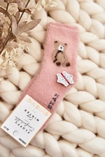 Children's fur socks with teddy bear, pink