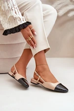 Patent leather ballerinas with low heel with open heel beige Kairael