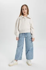 DEFACTO Girl's Cargo Fit Wide Leg Jean Trousers