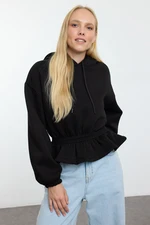 Trendyol Black Oversize/Wide Gather Detailed Thick Inside Fleece Knitted Sweatshirt