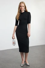 Trendyol Black Stone Detailed Three Quarter Sleeve Bodycone/Fits the Body Midi Knit Dress