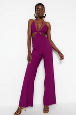 Trendyol Plum Lined Woven Jumpsuit with Window/Cut Out Detailed, piping