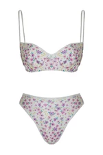 Trendyol Ecru Floral Patterned Ribbed Unlined Knitted Underwear Set