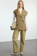 Trendyol Khaki Double Breasted Closure Woven Fabric Vest with Buckle Accessories