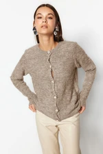 Trendyol Beige Soft Texture Accessory Jacket-Look Knitted Cardigan