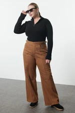 Trendyol Curve Light Brown Adjustable Waist Wide Leg Plus Size Jeans