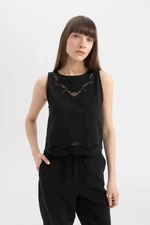 DEFACTO Regular Fit Round Neck Linen Blend Sleeveless Blouse