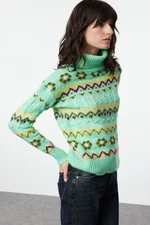 Trendyol Mint Soft Textured Patterned/Jacquard Knitwear Sweater