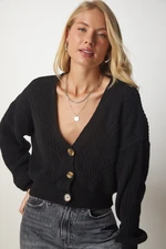 Happiness İstanbul Women's Black Button V-Neck Orlon Cardigan