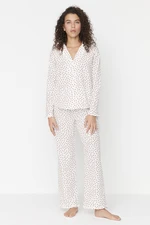 Trendyol Cream Polka Dots Ruffle Collar Terrycotton Woven Pajamas Set