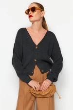 Trendyol Anthracite Wide Fit V nyakú kötöttáru Cardigan