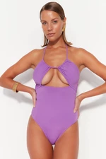 Trendyol Fioletowy kostium kąpielowy bez ramiączek z wycięciami/okienkami z regularnymi nogawkami