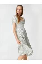 Koton Midi Dress with Square Neck, Gippes, Balloon Sleeves and Ruffled.