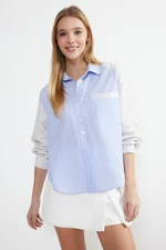 Trendyol Blue Striped Color Block Parachute Garnish Oversize/Creature Woven Shirt