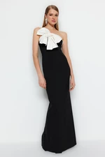 Trendyol Black and White Lined Woven Long Evening Evening Dress